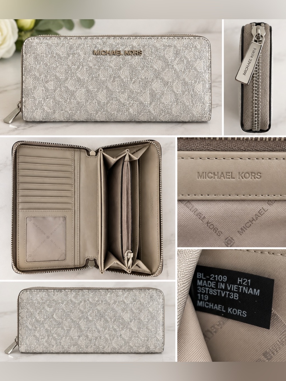 Michael Kors Metallic Silver Signature Zip Around Continental Wallet